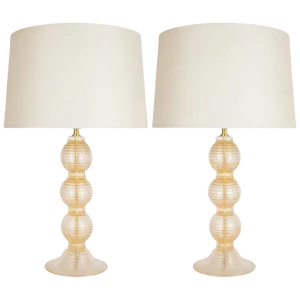 Modernist Hand Blown Murano Clear Glass Table Lamps - a Pair