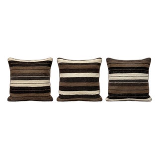 Brown Striped Kilim Pillow Cover 19'' X 20'' - Set of Three For Sale