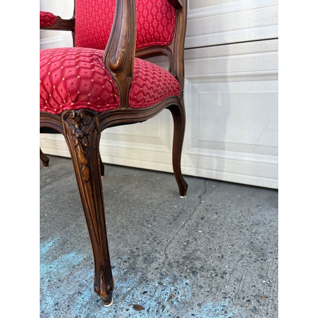 Brown Vintage French Louis XV Style Armchairs | Pair Vintage Accent Chairs | Upholstered Bergere Chairs | Carved Wood Living Room Seating For Sale - Image 8 of 11