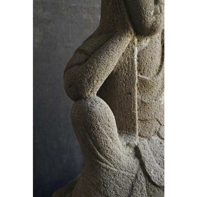Japanese Antique Stone Buddha "Nyoirin Kannon" Edo Period / 1750-1850 For Sale - Image 9 of 18