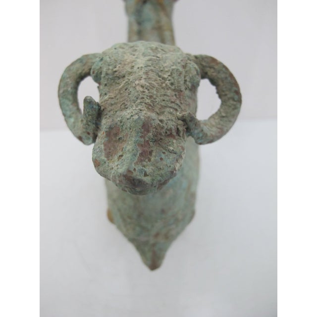 Turquoise Chinese Bronze Ware Ritual Wine Multi Headed Beast Sheep Lidded Guang Vessel For Sale - Image 8 of 18