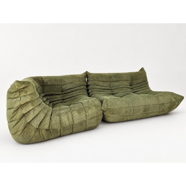 Postmodern Olive Togo 2-Seater Sofa and Corner Seat by Michel Ducaroy for Ligne Roset, 2019, Set of 2 For Sale - Image 3 of 18