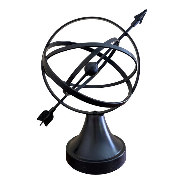 Vintage English Country Iron Black Garden Armillary Sundial For Sale