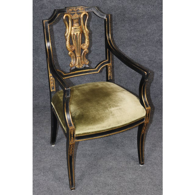 19th C. Set of 8 Italian Neoclassical Ebonized Gilt Dining Room Chairs For Sale - Image 9 of 11