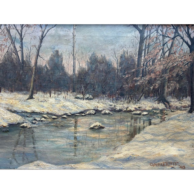 Impressionist Antique 1948 Landscape Oil Painting of Naamans Creek Delaware by Claude F Eite For Sale - Image 3 of 8