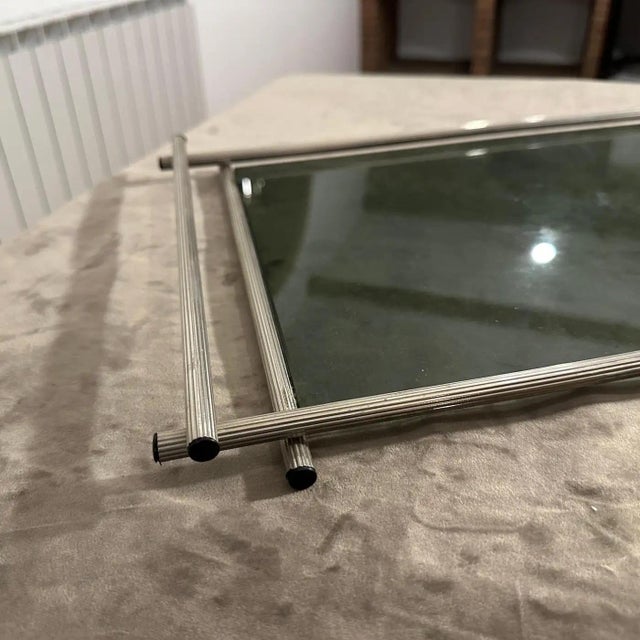 1970s 1970s Modern Silver Plated and Grey Glass Italian Serving Tray For Sale - Image 5 of 9