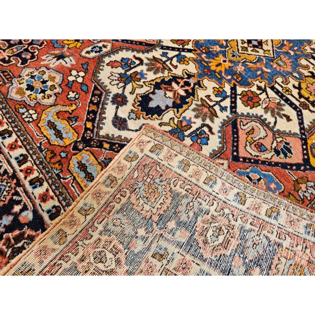 Persian Vintage Persian Tabriz Area Rug, Hand-Knotted Wool, Heriz Geometric Pattern, Ivory & Red, 5x6 For Sale - Image 3 of 18