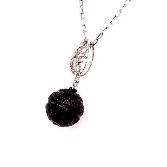 Metal Carved Tahitian Pearl Necklace 18k White Gold 0.03 TCW Certified For Sale - Image 7 of 8