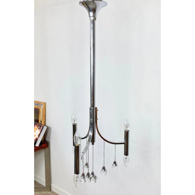Metal Chrome & Glass Chandelier Pendant by Gaetano Sciolari, Italy, 1960s For Sale - Image 7 of 13