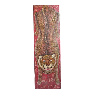 Vintage Painted Red Leopard Panel For Sale
