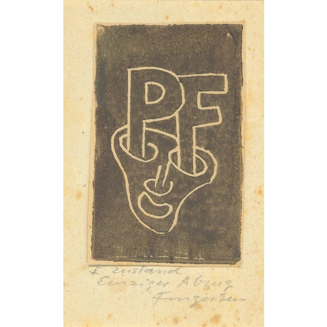 Ex Libris PF Woodcut by Michel Fingesten, 1900s For Sale