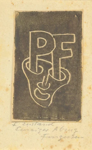 Ex Libris PF Woodcut by Michel Fingesten, 1900s