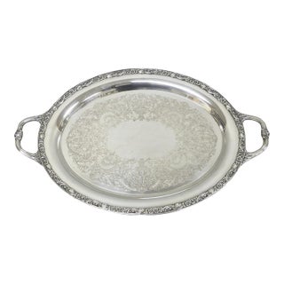 Vintage Wm Rogers & Son "Victorian Rose" Silver Plated Oval Serving Platter Tray For Sale