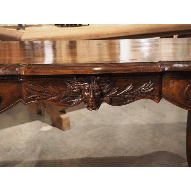 Circa 1870 French Walnut Wood Center Table With Rams’ Heads and Fleur De Lys For Sale - Image 4 of 13