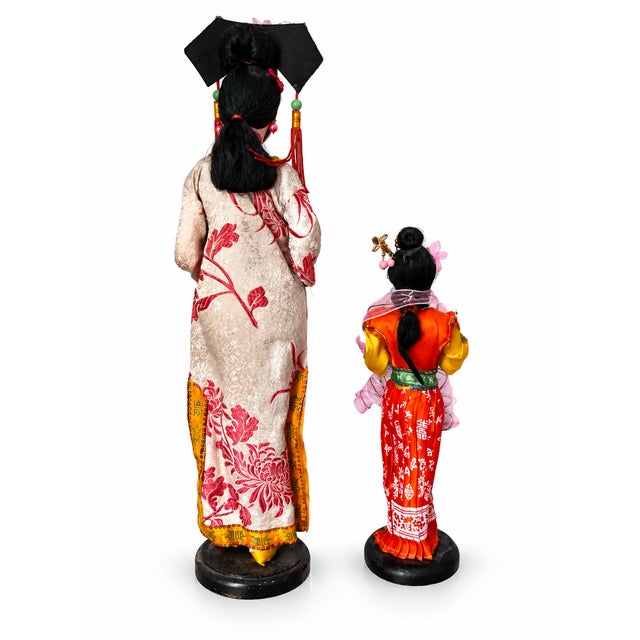 Vintage Chinese Costume Display Dolls, Pair, One Yu Chu Labeled For Sale - Image 4 of 8