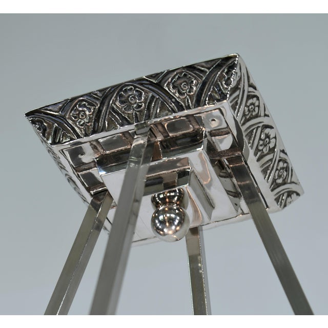 Silver Degue French Art Deco Pendant Light 1930s - Square Shade & Nickeled Bronze For Sale - Image 8 of 12