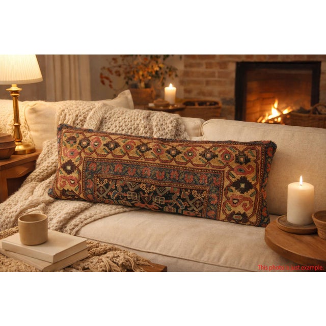 Navy Blue Handwoven Persian Rug Pillow – Antique Tribal Decorative Cushion -16'' X 42'' For Sale - Image 8 of 10