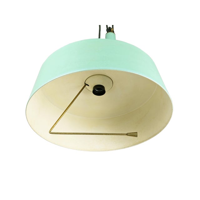 Metal Mid-Century Modern Italian Aquamarine and Brass Counterweight Hanging Lamp from Stilnovo, 1950s For Sale - Image 7 of 10