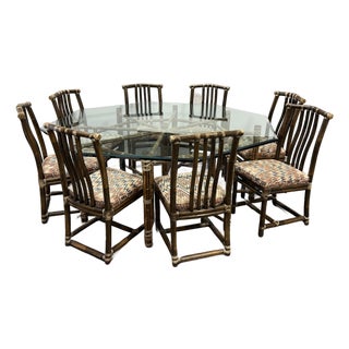 McGuire Furniture Late 20th Century Octagon Dining Table + Eight Dining Chairs, Set For Sale