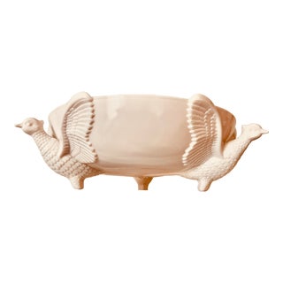 Jeannette Glass 1950’s Vintage Shell Pink Unique Pheasant Bowl For Sale