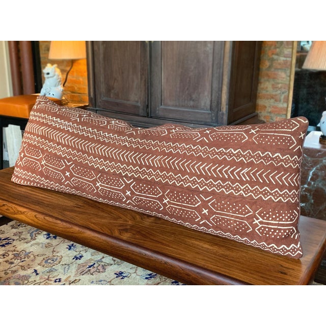 Contemporary Custom Long Pillow With Vintage Mud Cloth From Mali For Sale - Image 3 of 13