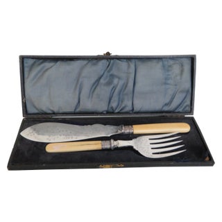 G S Earbey England Silverware Set Silver Plated Fish Servers in Case For Sale