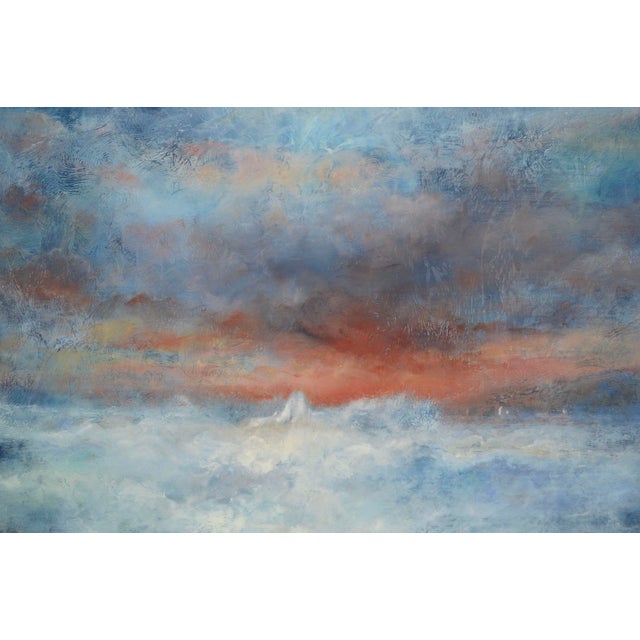 Impressionist Stormy Sunset Seascape With Blue & Orange by Vasil Papkov For Sale - Image 3 of 7