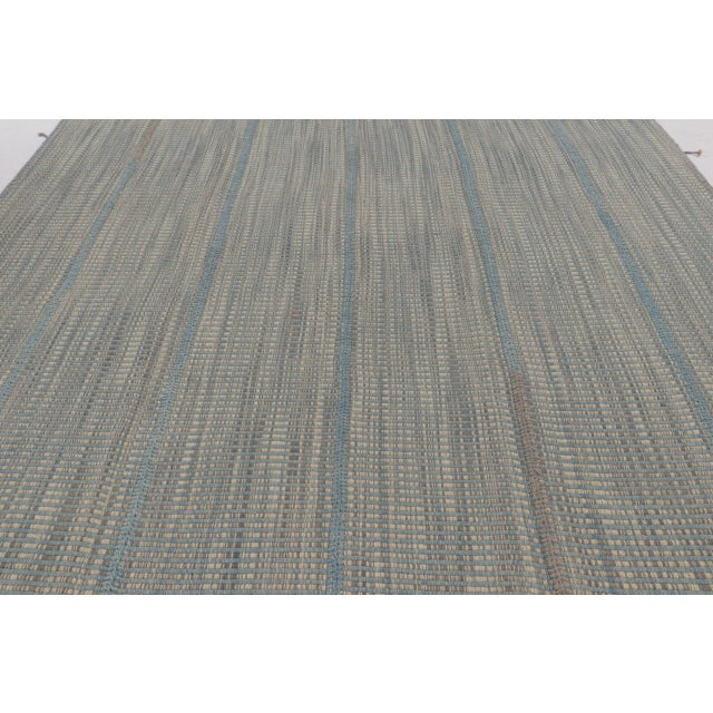Rug & Kilim's Contemporary Kilim, Gray Textural Stripes with Blue Accents For Sale - Image 4 of 10