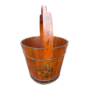 Antique Chinese Elm Wood Grain Bucket