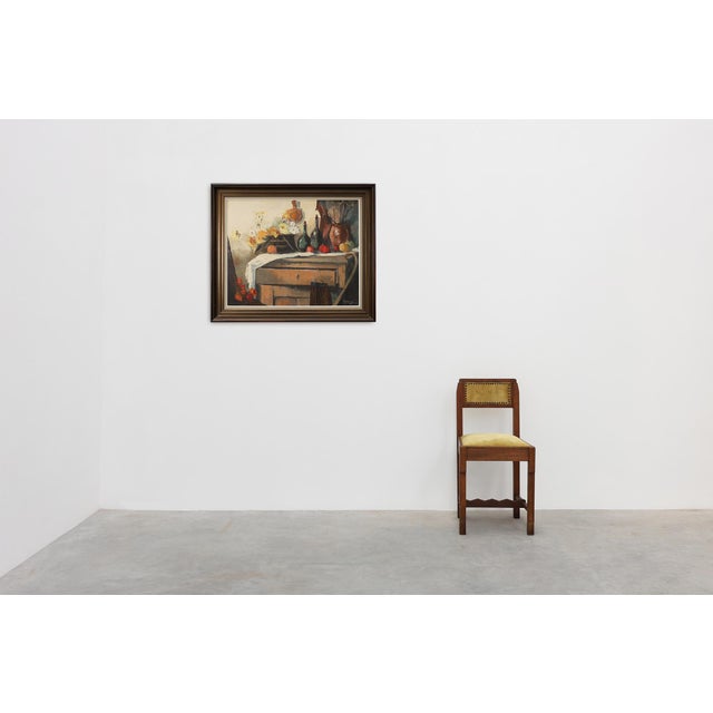 A richly textured impressionist still life by j. geurts, painted in oil on canvas during the 1960s in belgium. The...