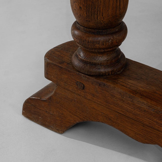 19th Century Luxembourg Provincial Oak Trestle Console Table In Original Patina For Sale - Image 12 of 18