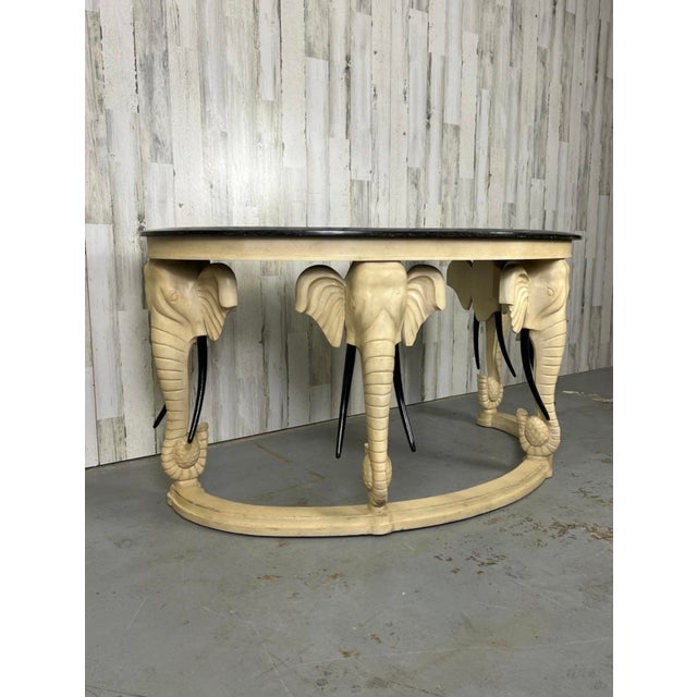 Maitland - Smith 1990s Carved Wood Elephants With Tessellated Stone Top Desk For Sale - Image 4 of 17