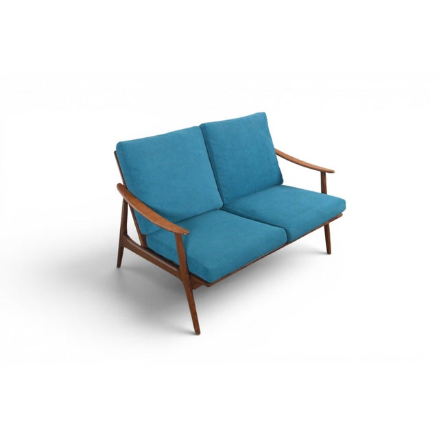 Mid-Century Modern 1960s Vintage Teak Framed Loveseat With Jewel Toned Cushions For Sale - Image 3 of 9