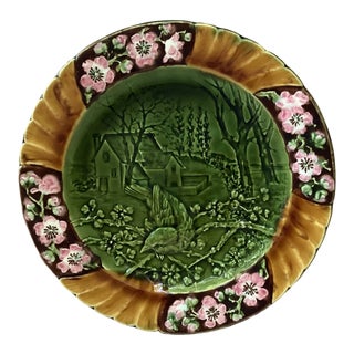 19th Majolica Bird Sarreguemines Plate For Sale