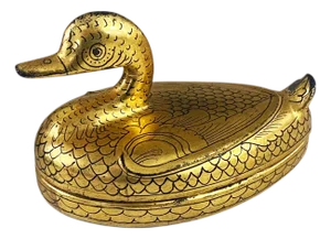 Vintage Burmese Gold Painted Wood Lacquered Duck Trinket Box