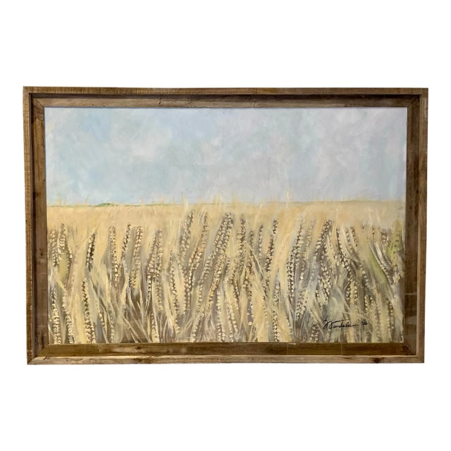 Contemporary Original Oil on Canvas Framed Painting “Wheat Fields and Blue Sky” For Sale