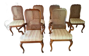 Late 20th Century Henredon French Provincial Style Cane Back Dining Chairs - Set of 6