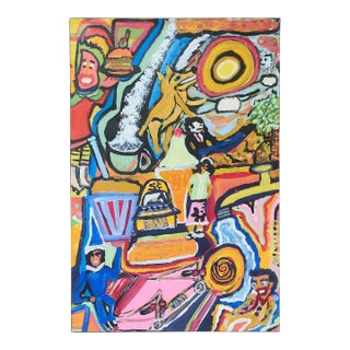 Late 20th Century Folk Art Wild World Painting For Sale
