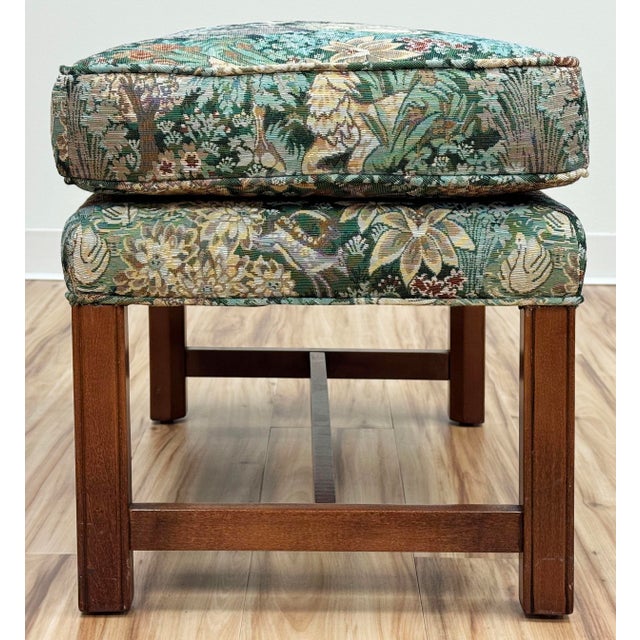 Vintage Ottoman Footstool Newly Upholstered in Bamburgh Forest Whimsical Woods Tapestry Fabric For Sale - Image 9 of 10
