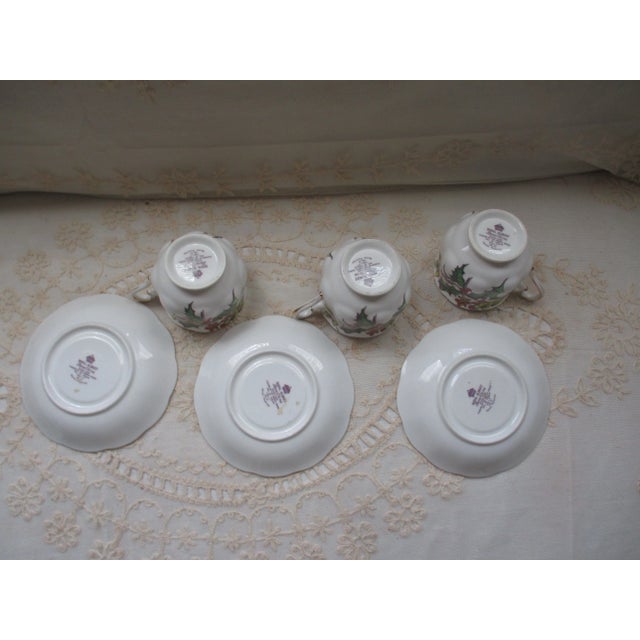 1950s Royal Albert Bone China Flower of the Month Series #12 Holly 3 Teacups & Saucers Set- 6 Pieces For Sale - Image 9 of 10
