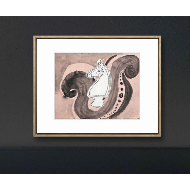 Contemporary Artwork “White Knight on Pink Field” Collage and Ink on Paper For Sale - Image 9 of 9