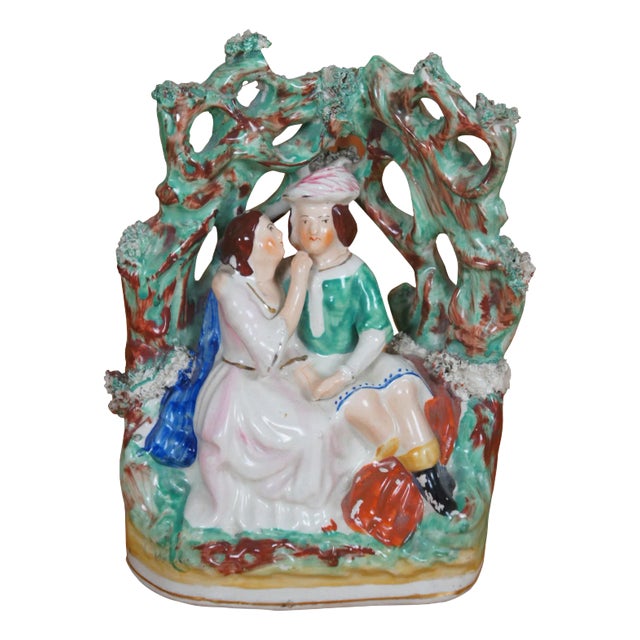 Antique Staffordshire Romeo & Juliet Lovers in the Garden Figurine For Sale