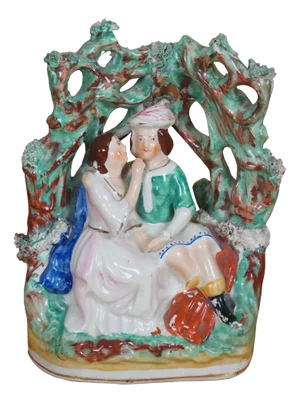 Antique Staffordshire Romeo & Juliet Lovers in the Garden Figurine