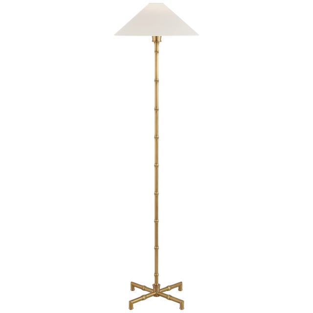 Modern Visual Comfort Signature Grenol Floor Lamp in Hand-Rubbed Antique Brass with Linen Shade For Sale - Image 3 of 3