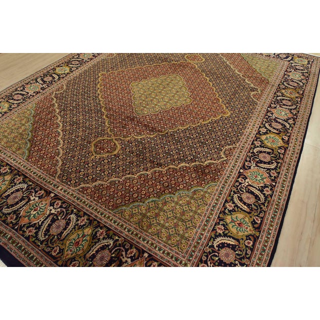Farmhouse Fine Tabriz Rug 9’9” X 12’7” Blue Wool Traditional Hand-Knotted Carpet For Sale - Image 3 of 15