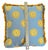 Pair of Custom Designer Pillows in Powder Blue & Golden Ochre Medallion Fabric With Textural Fringe Trim For Sale In Jacksonville, FL - Image 6 of 6