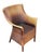 A Lloyd Loom lounge or deck chair, synonymous with Classic English style, featuring a flowing, squared back of painted...