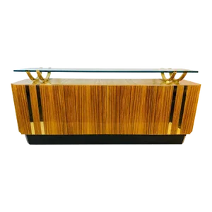 1980s Leon Rosen Modern Wood & Brass & Glass Sideboard
