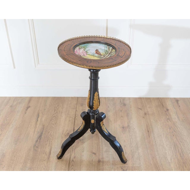 19th Century Napoleon III Pedestal Table with Marquetry and Painted Earthenware Basin, France For Sale - Image 4 of 9