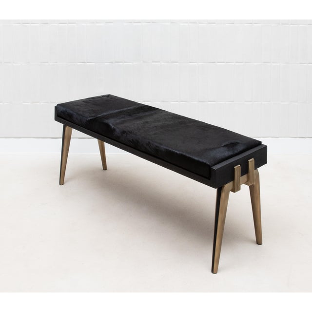 Black Upholstered Hide Bench in Black Shagreen With Bronze Patina Brass by R&y Augousti For Sale - Image 8 of 11